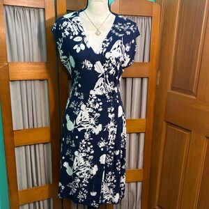 Liz Claiborne Navy and White Floral Dress